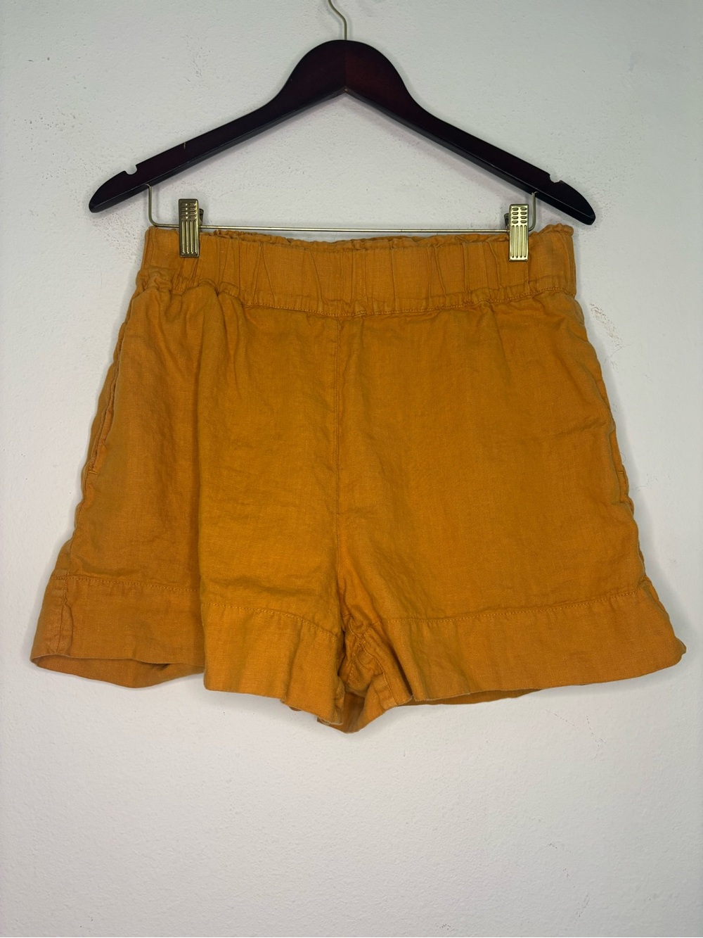 LOU & GREY MUSTARD YELLOW LINEN FLOWY SHORTS SZ MEDIUM